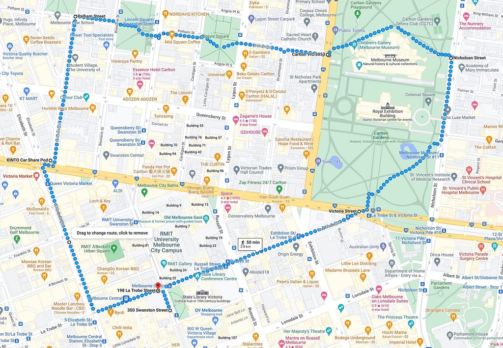 rough map of the January 2023 melbourne photo walk